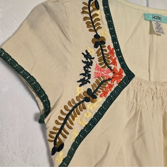Karlie Women's Boho Embroidered Dress Top Small Cotton Linen Cap Sleeve Lined - Picture 3 of 11